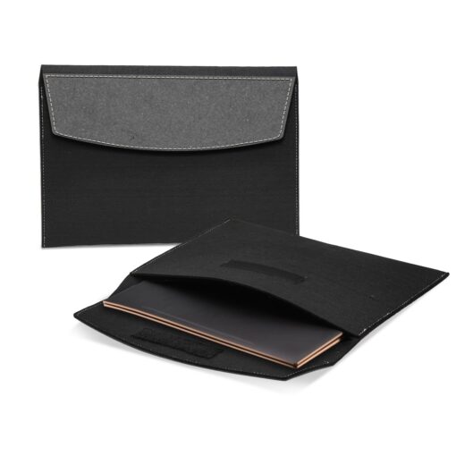 Upcycled Black Felt and Leather Two Tone Laptop Sleeve 13"x9.5"